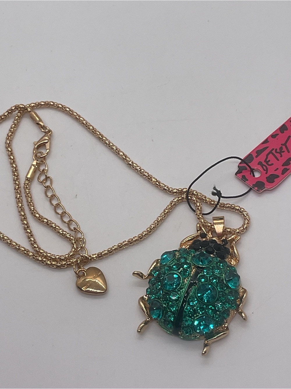 Betsey Johnson Gold-Tone Beetle Pendant Necklace with Teal-Green Crystals - Picture 5 of 6